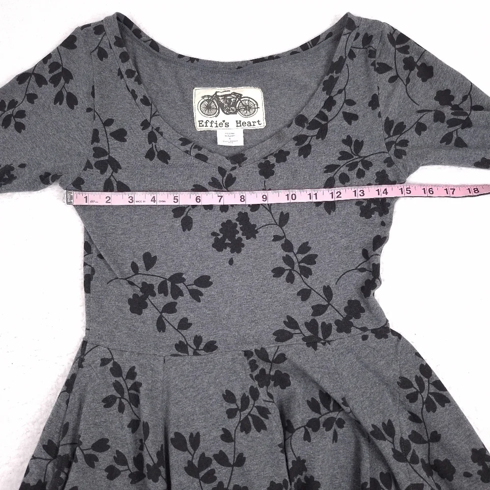 Effie's Heart Ava Dress floral pockets knee length whimsical fit flare twee gray - Picture 5 of 10